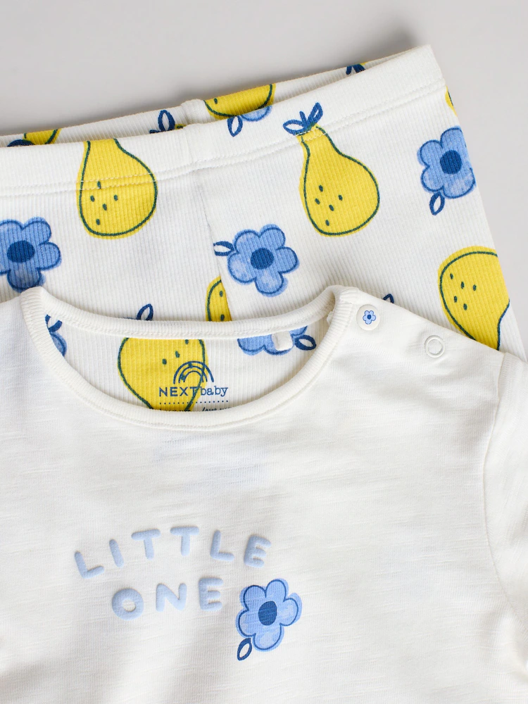 white/ blue/ yellow fruit baby short sleeve top and leggings set immediate white/ blue/ yellow fruit baby short sleeve top and leggings set immediate