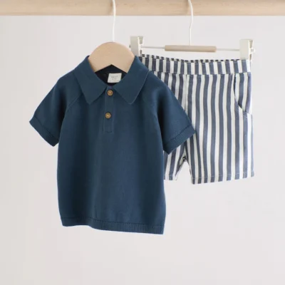 navy stripe baby knitted top and short set (0mths 2yrs) immediate