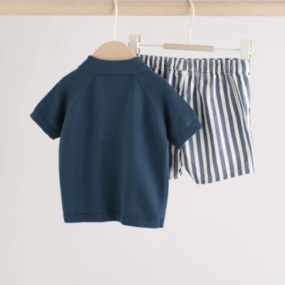 navy stripe baby knitted top and short set (0mths 2yrs) immediate