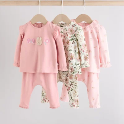 pipink/ cream/ bunny character long sleeve top and leggings set 6 piece (0mths 3yrs)