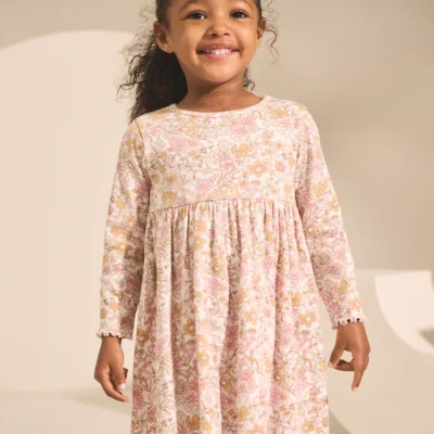 cream floral long sleeve ribbed dress (3mths 7yrs) (copy)