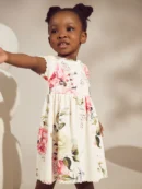 cream floral short sleeve rib summer dress (3mths 7yrs)