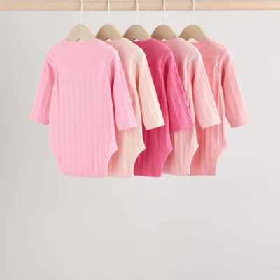 bright pink 5 pack long sleeve baby bodysuits