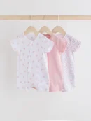 pink 3 pack two way zip baby rompers (0mths 3yrs) immediate