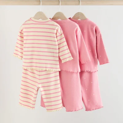 pink/ white long sleeve top and leggings 6 piece set (0mths 2yrs)