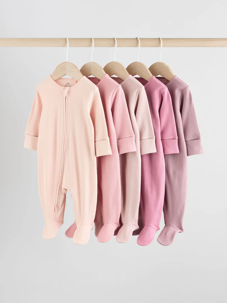 pink 5 pack two way zip baby sleepsuits (0 2yrs) pink 5 pack two way zip baby sleepsuits (0 2yrs)