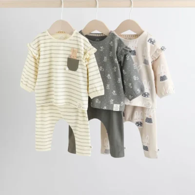 grey/cream character long sleeve top and leggings set 6 piece