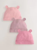 pink 3 pack baby beanies (0 18mths)