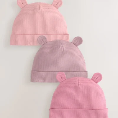 pink 3 pack baby beanies (0 18mths)