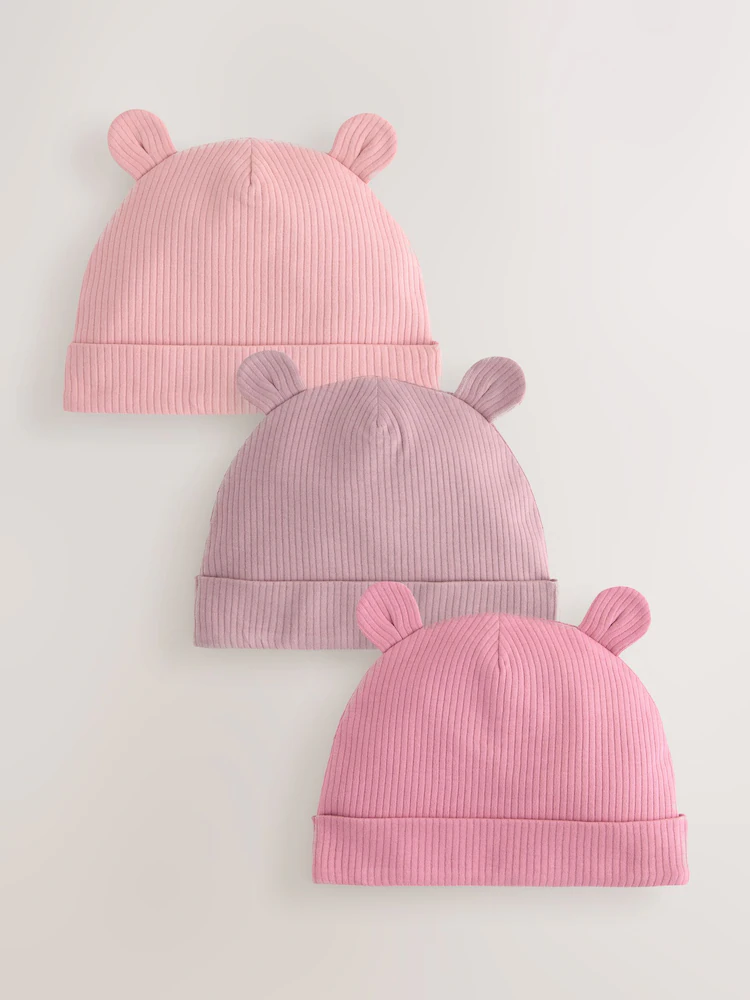 pink 3 pack baby beanies (0 18mths) pink 3 pack baby beanies (0 18mths)