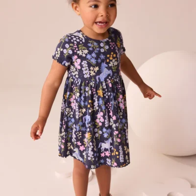 unicorn navy ribbed jersey dress (3mths 7yrs)