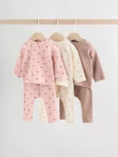 pink/ cream/ brown print long sleeve top and leggings set 6 piece (0mths 3yrs)