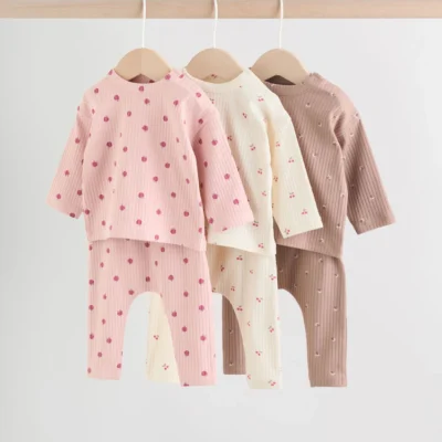 pink/ cream/ brown print long sleeve top and leggings set 6 piece (0mths 3yrs)