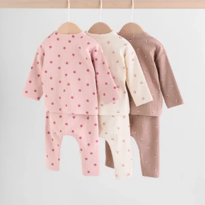 pink/ cream/ brown print long sleeve top and leggings set 6 piece (0mths 3yrs)