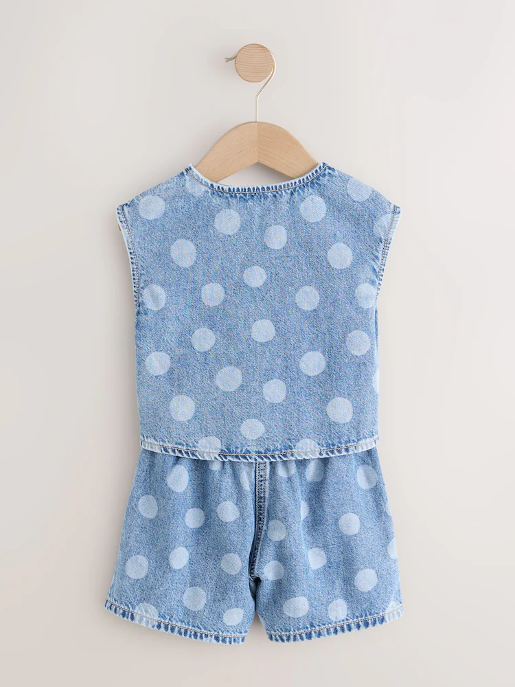 mid blue denim polka dot waistcoat and shorts set (3mths 7yrs) mid blue denim polka dot waistcoat and shorts set (3mths 7yrs)