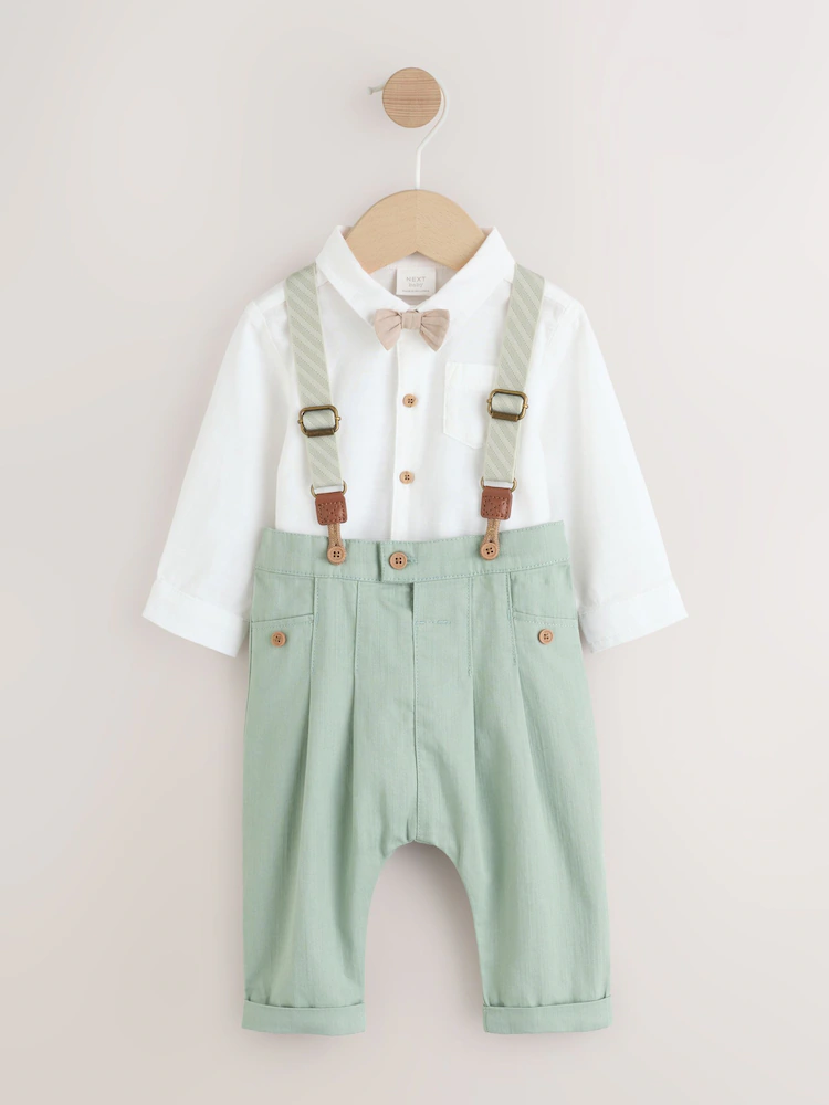 sage green baby shirt trousers and braces set 3 piece (0mths 2yrs) sage green baby shirt trousers and braces set 3 piece (0mths 2yrs)