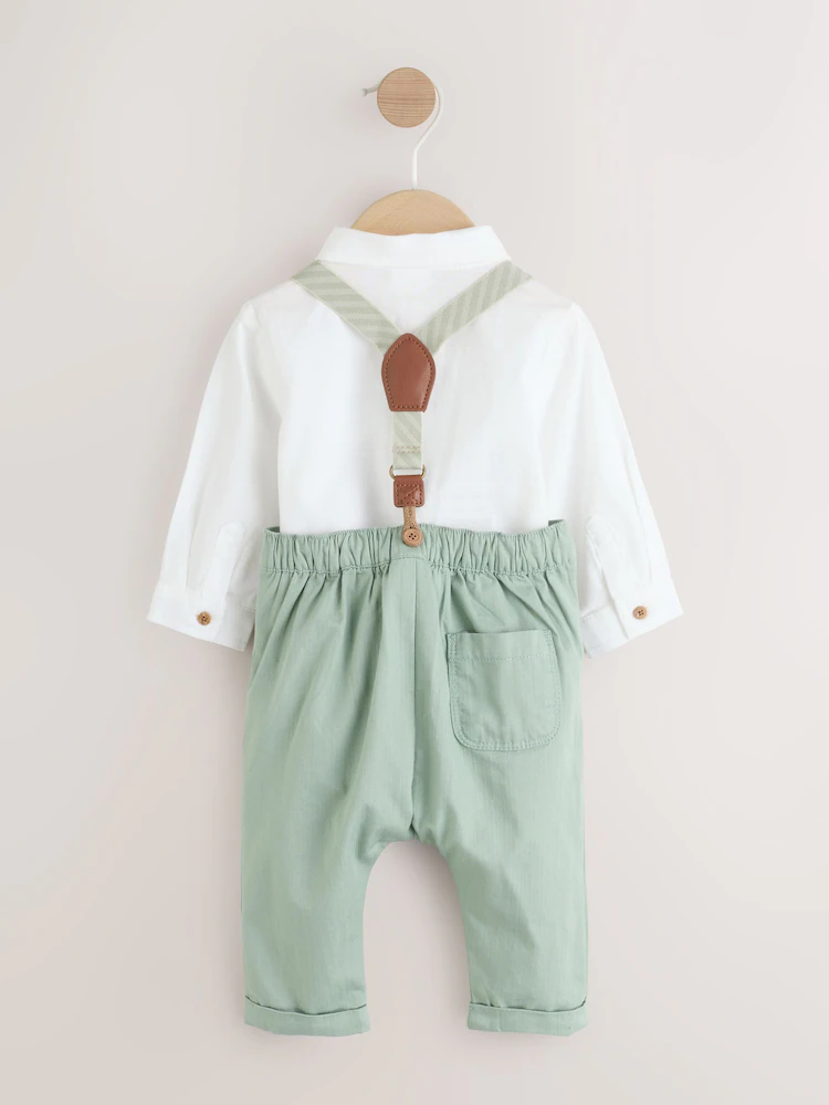 sage green baby shirt trousers and braces set 3 piece (0mths 2yrs) sage green baby shirt trousers and braces set 3 piece (0mths 2yrs)