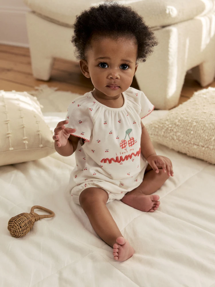 white cherry embroidered i love my mummy jersey baby romper white cherry embroidered i love my mummy jersey baby romper