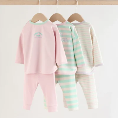 pink stripe long sleeve top and leggings set 6 piece (0mths 3yrs)