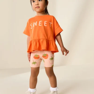 orange strawberry short sleeve top and shorts set (3mths 7yrs)