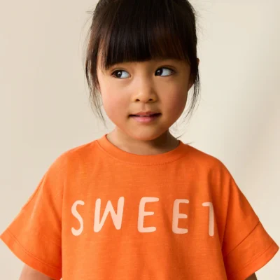 orange strawberry short sleeve top and shorts set (3mths 7yrs)