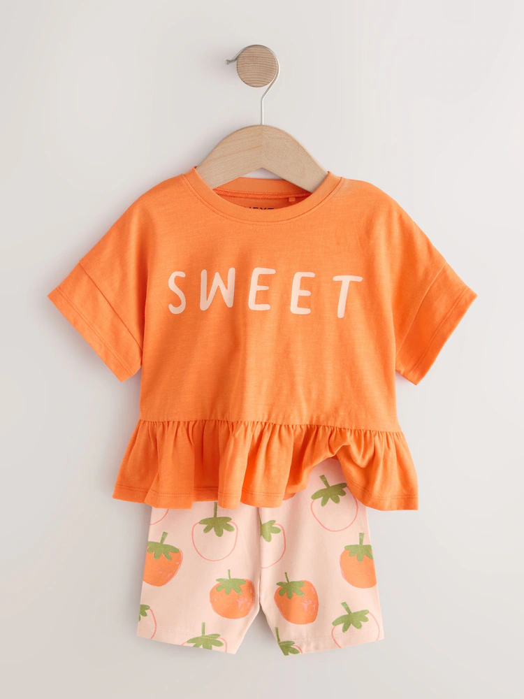orange strawberry short sleeve top and shorts set (3mths 7yrs) orange strawberry short sleeve top and shorts set (3mths 7yrs)