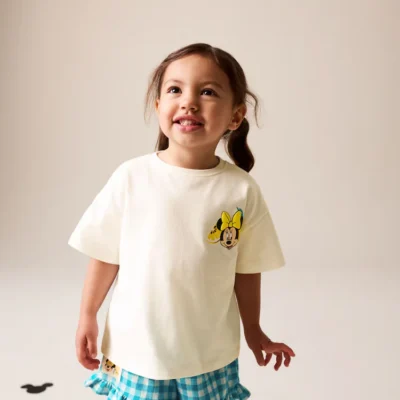 ecru white disney minnie and mickey short sleeve top and shorts set (3mths 7yrs)