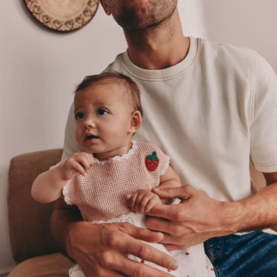pink strawberry crochet baby knitted twofer dress (0mths 2yrs)