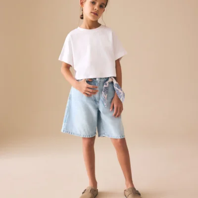 light blue regular length jort shorts (3 16yrs)