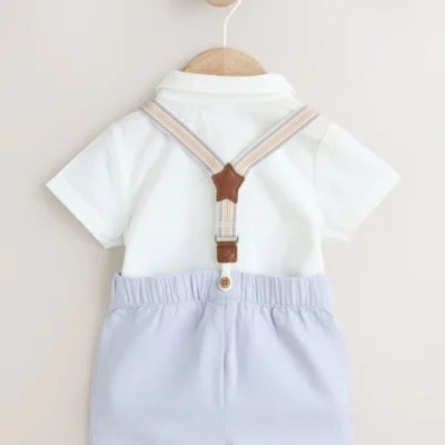blue shirt body shorts and braces baby set 3 piece (0mths 2yrs)