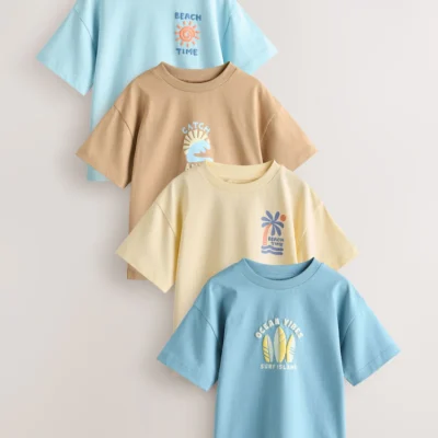 blue/yellow surf short sleeve graphic t shirts 4 pack (3mths 7yrs)