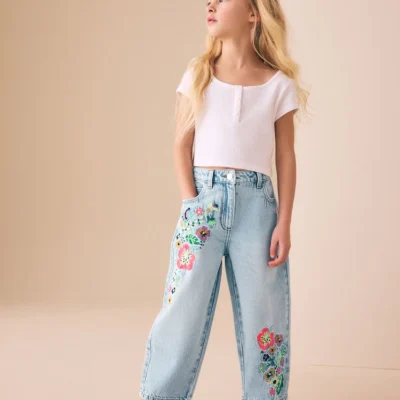 fluro embroidery barrel leg jeans (3 16yrs)