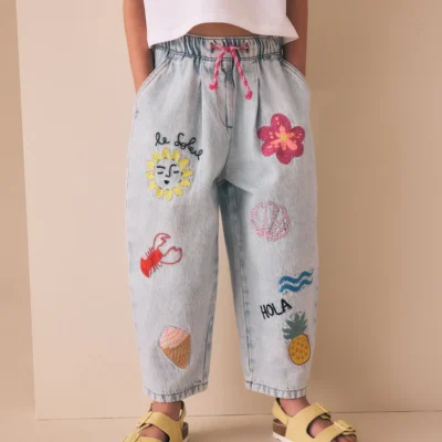 fruit embroidery barrel leg jeans (3 16yrs)