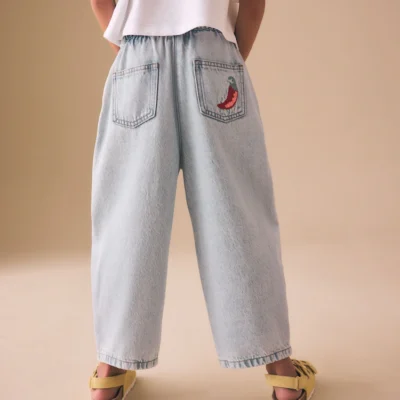 fruit embroidery barrel leg jeans (3 16yrs)