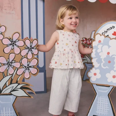 cath kidston ecru ditsy blouse and trousers set (3mths 8yrs)