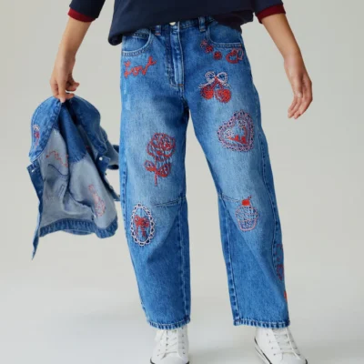 light blue denim embroidered wide leg jeans (3 16yrs) (copy)
