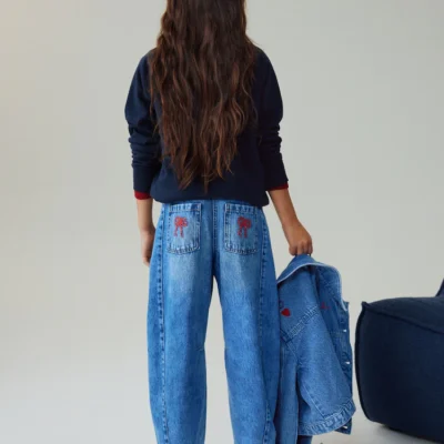 light blue denim embroidered wide leg jeans (3 16yrs) (copy)