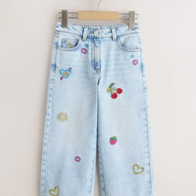 fruit embroidery barrel leg jeans (3 16yrs) (copy)