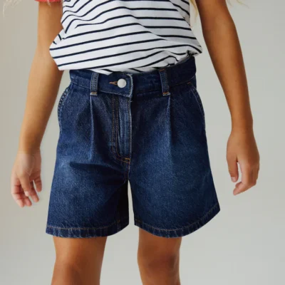 dark wash relaxed denim pleated shorts (3 16yrs)