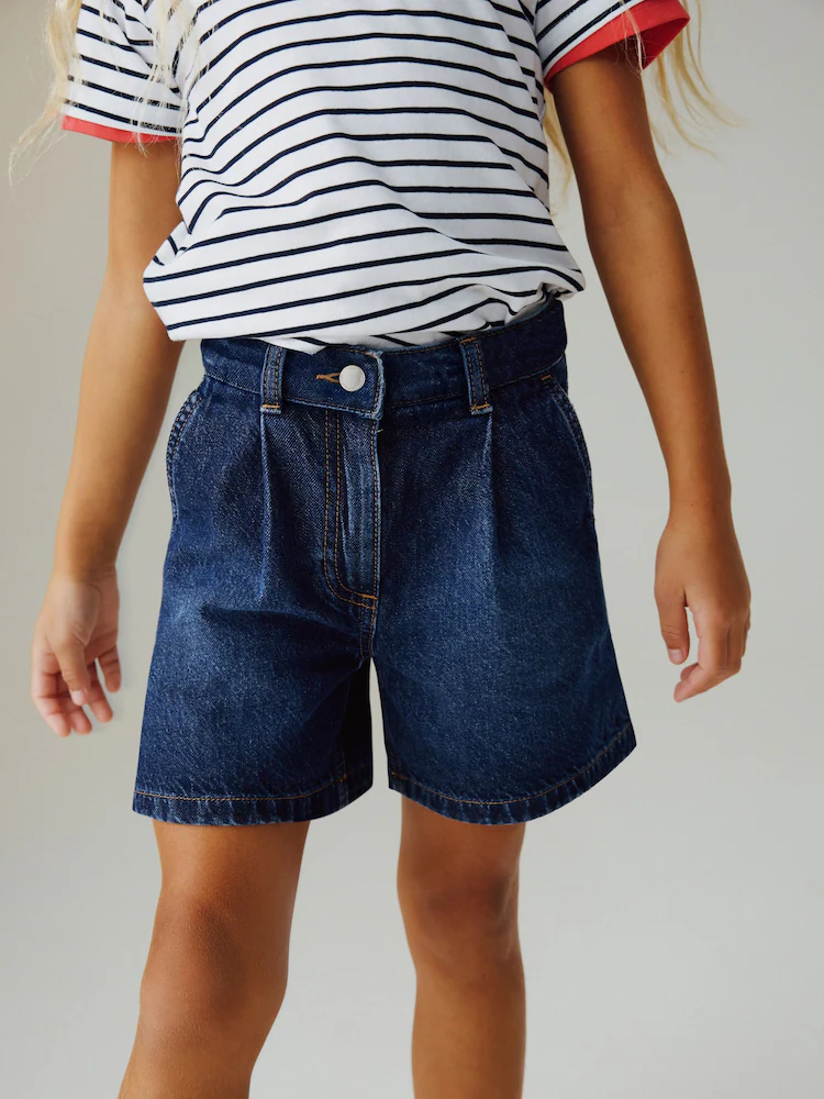 dark wash relaxed denim pleated shorts (3 16yrs) dark wash relaxed denim pleated shorts (3 16yrs)