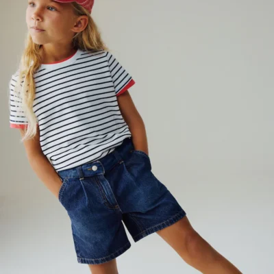 dark wash relaxed denim pleated shorts (3 16yrs)