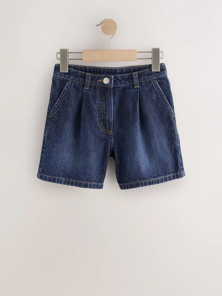 dark wash relaxed denim pleated shorts (3 16yrs) dark wash relaxed denim pleated shorts (3 16yrs)