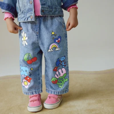 mid blue doodle printed jeans (3mths 7yrs) immediate