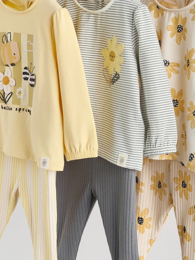 yellow flower/ stripe long sleeve top and leggings set 6 piece yellow flower/ stripe long sleeve top and leggings set 6 piece