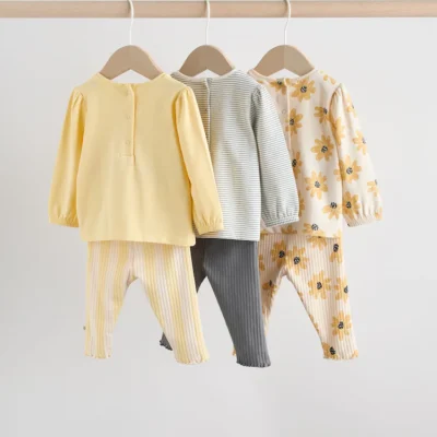 yellow flower/ stripe long sleeve top and leggings set 6 piece