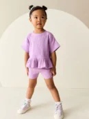 lilac purple short sleeve ribbed top and shorts set (3mths 7yrs)