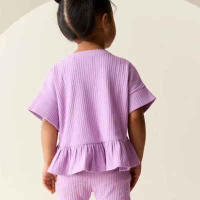 lilac purple short sleeve ribbed top and shorts set (3mths 7yrs)