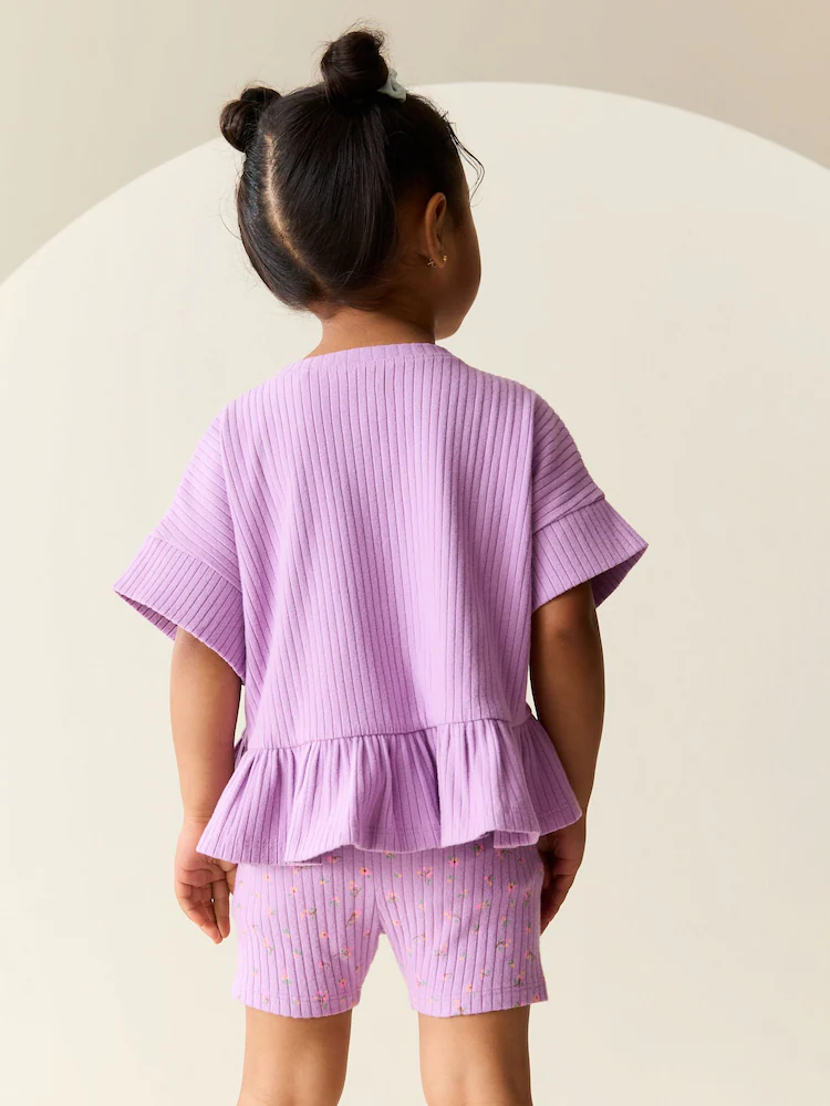 lilac purple short sleeve ribbed top and shorts set (3mths 7yrs) lilac purple short sleeve ribbed top and shorts set (3mths 7yrs)