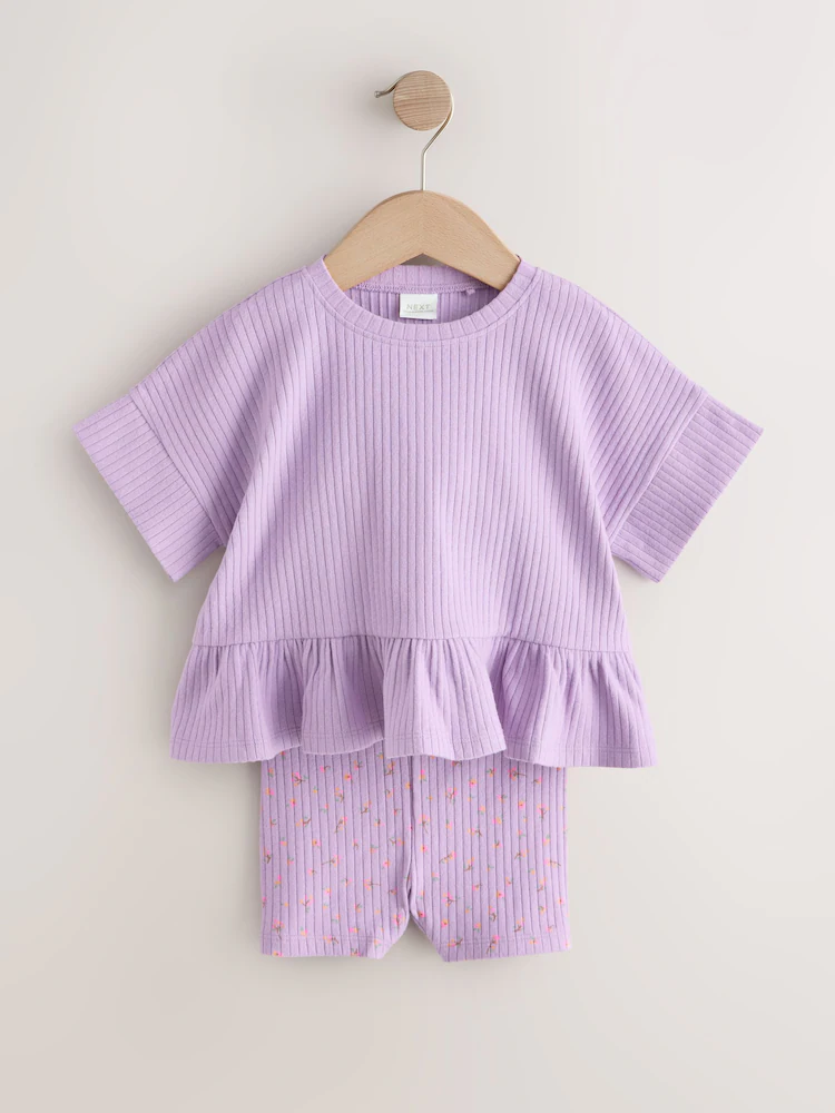 lilac purple short sleeve ribbed top and shorts set (3mths 7yrs) lilac purple short sleeve ribbed top and shorts set (3mths 7yrs)