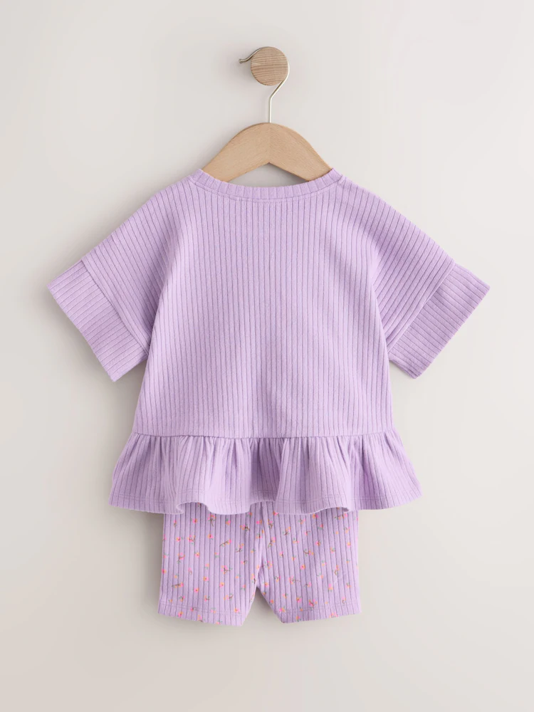 lilac purple short sleeve ribbed top and shorts set (3mths 7yrs) lilac purple short sleeve ribbed top and shorts set (3mths 7yrs)